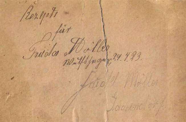 Inscription on inside cover of the notebook.